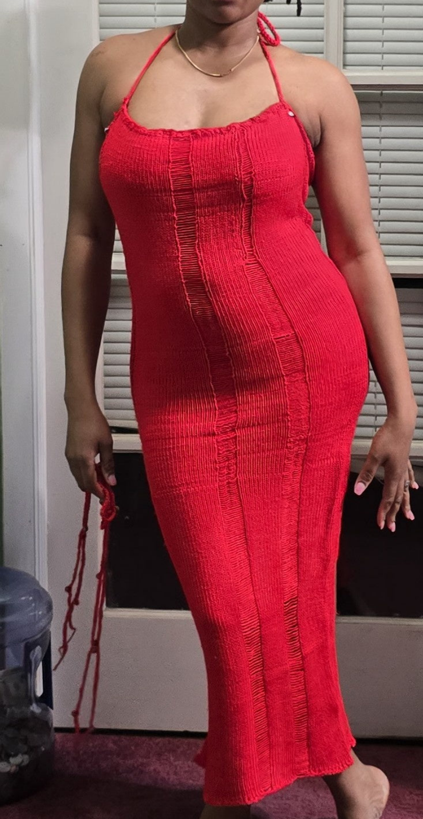 Robe longue vintage en dentelle tricotée