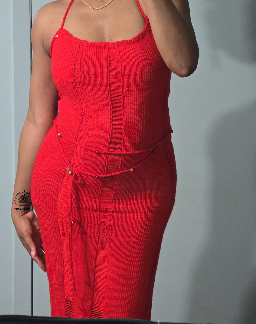Robe longue vintage en dentelle tricotée