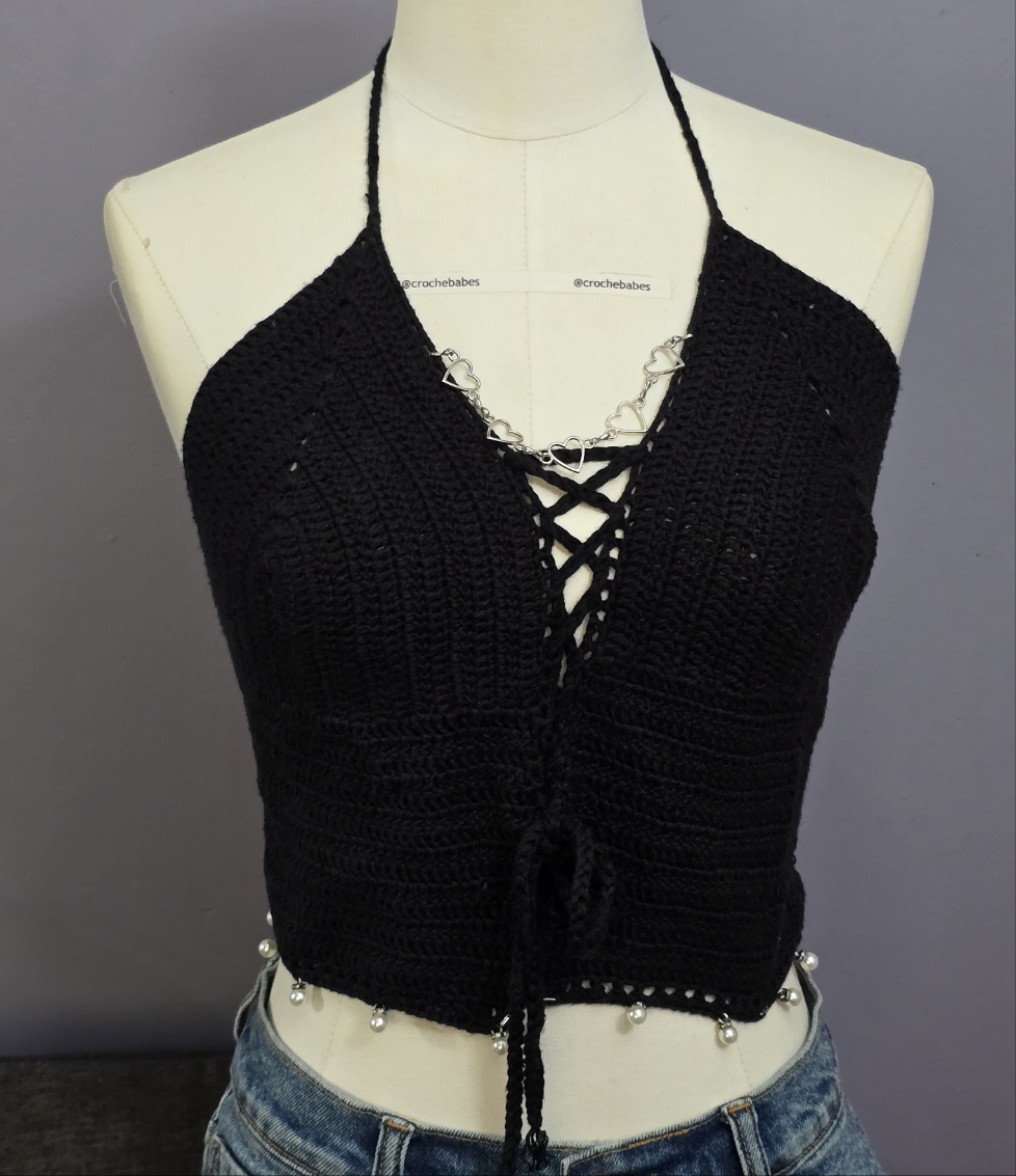 Black crochet top size medium| clearances sales size medium *