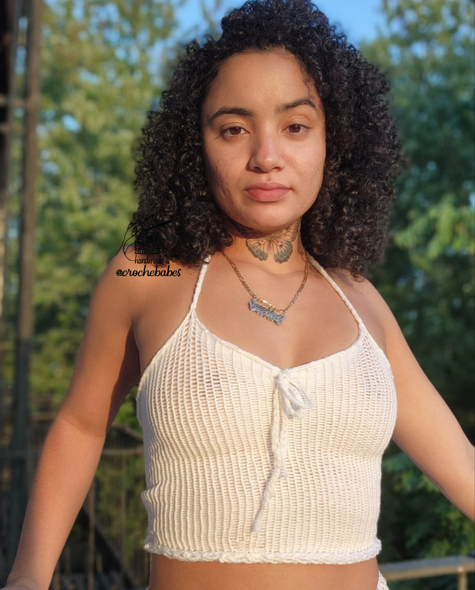 White knitt summer top asymmetrical top