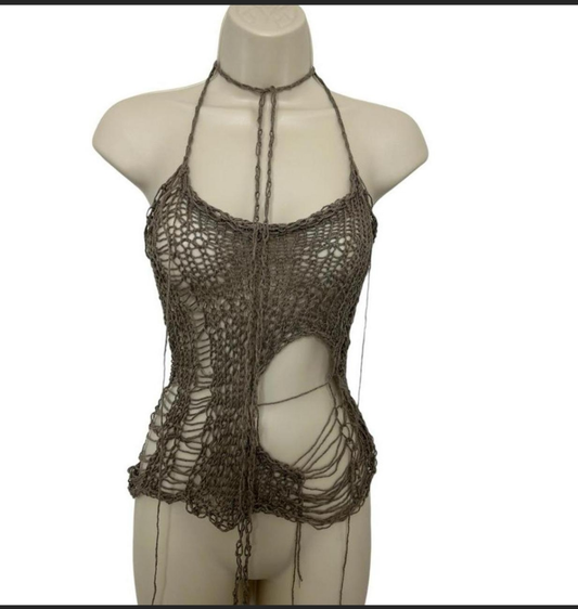 Lacy Distressed Handmade Knit mesh Asymmetrical supper distress