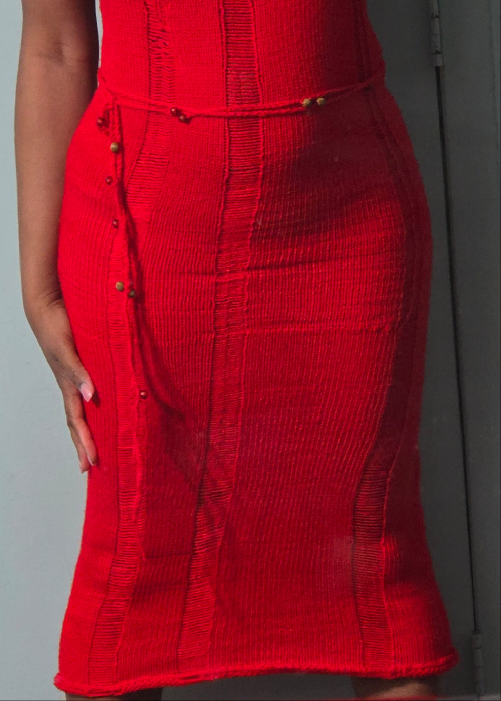 Robe longue vintage en dentelle tricotée