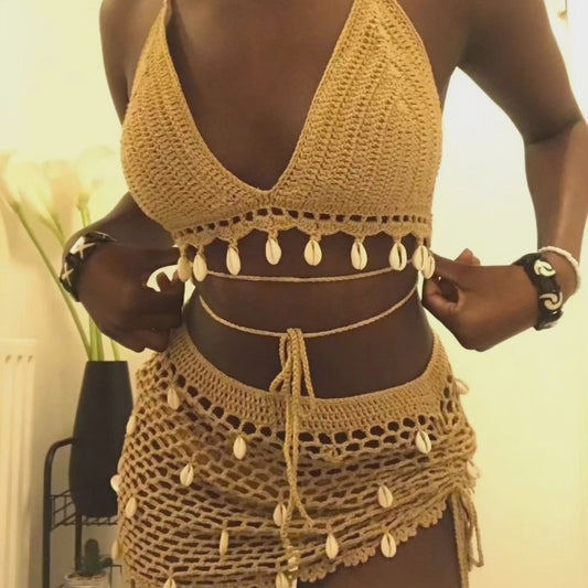 Ensemble deux pièces : haut de bikini à franges au crochet, haut dos nu à franges style bohème, haut court au crochet, haut à franges pour femme, bralette pour femme