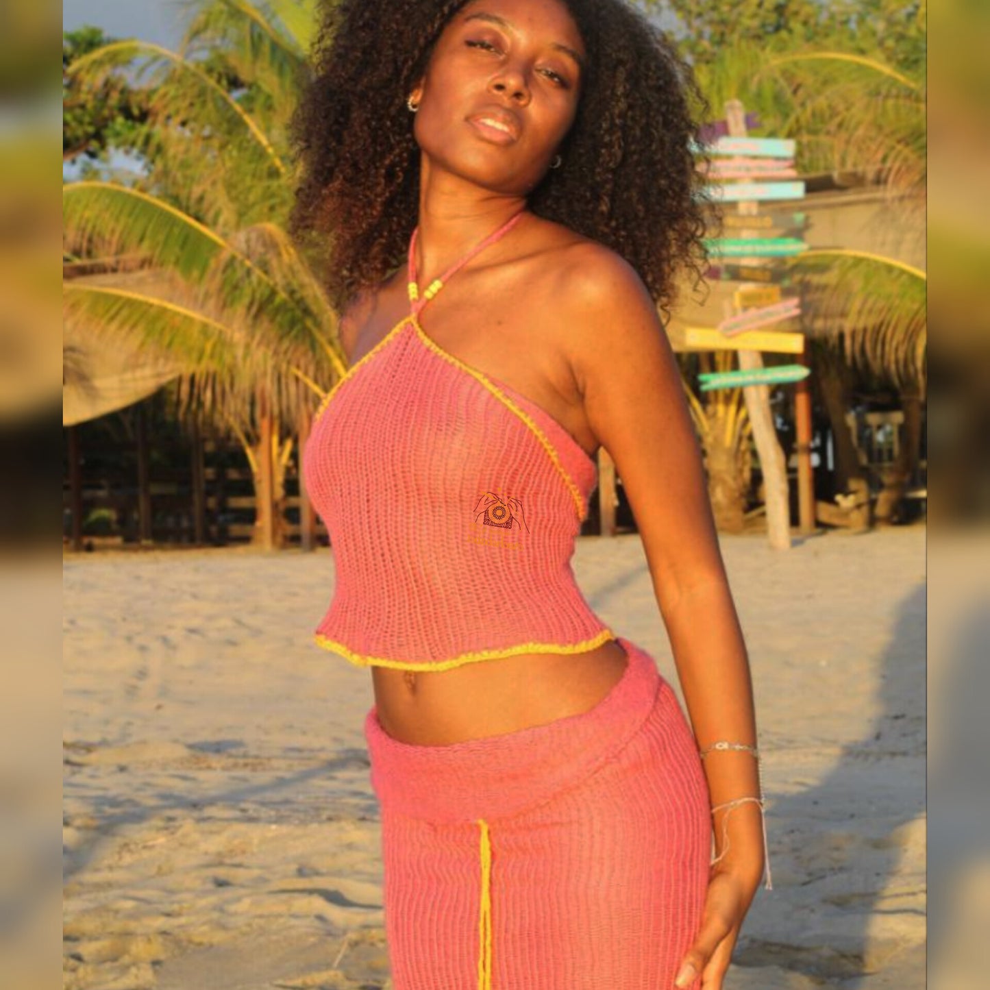 Pink Two-piece Knitt-Crochet maxi skirt and top