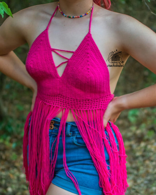 Haut d'été mignon à épaules dénudées, débardeur au crochet, haut court, haut de festival, haut court bohème