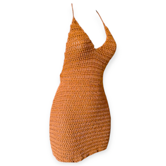 Mini-robe dos nu à col en V cacao