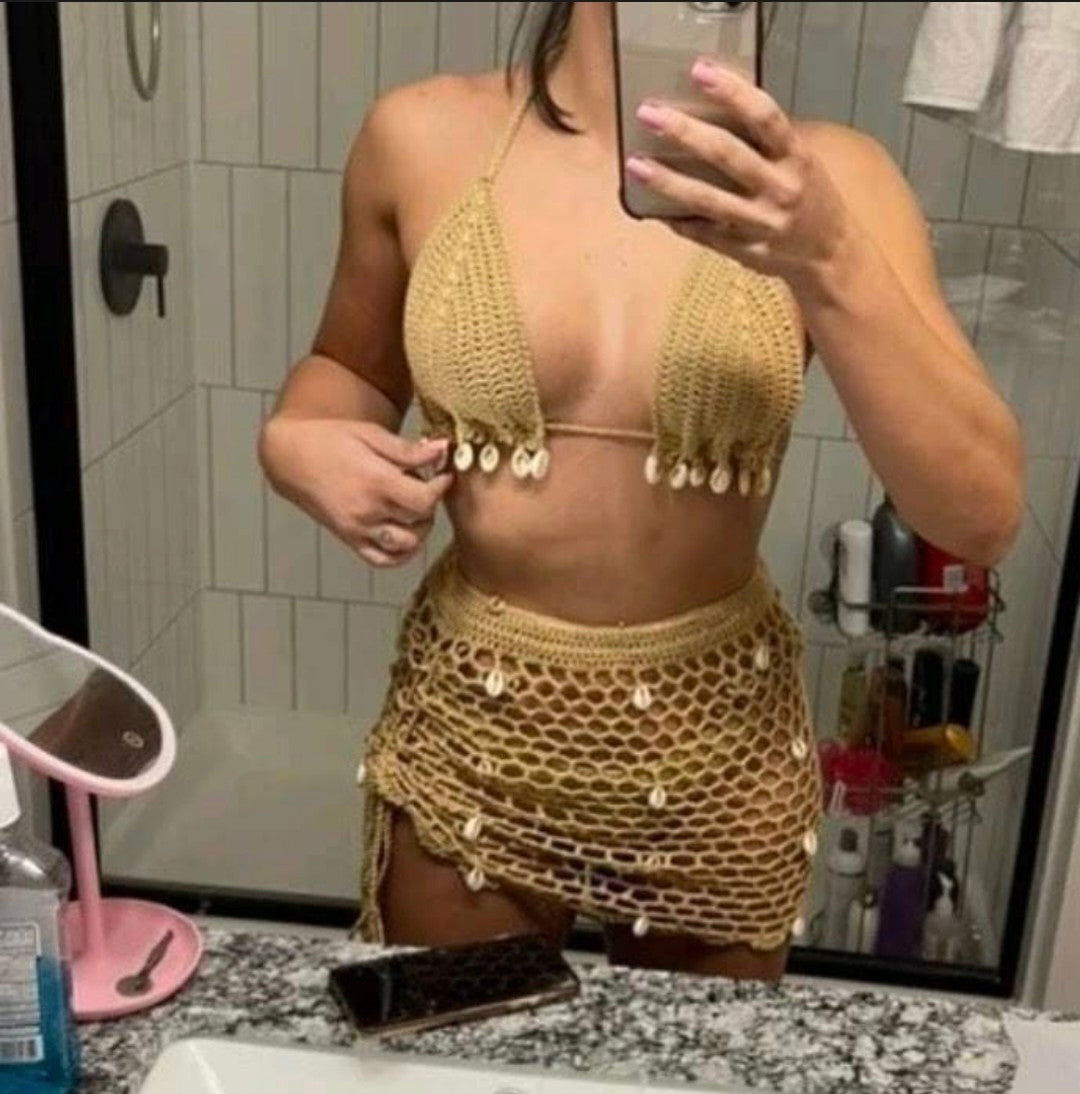 Ensemble deux pièces : haut de bikini à franges au crochet, haut dos nu à franges style bohème, haut court au crochet, haut à franges pour femme, bralette pour femme