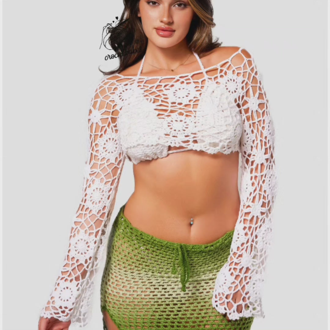 Floral top / flower beach coverup crop top Crochet Beachwear summer outfits, Resortwear/ Beach coverup top /white floral top