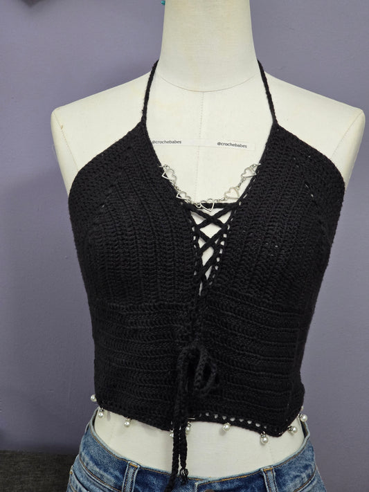 Haut noir au crochet taille M | Soldes taille M *