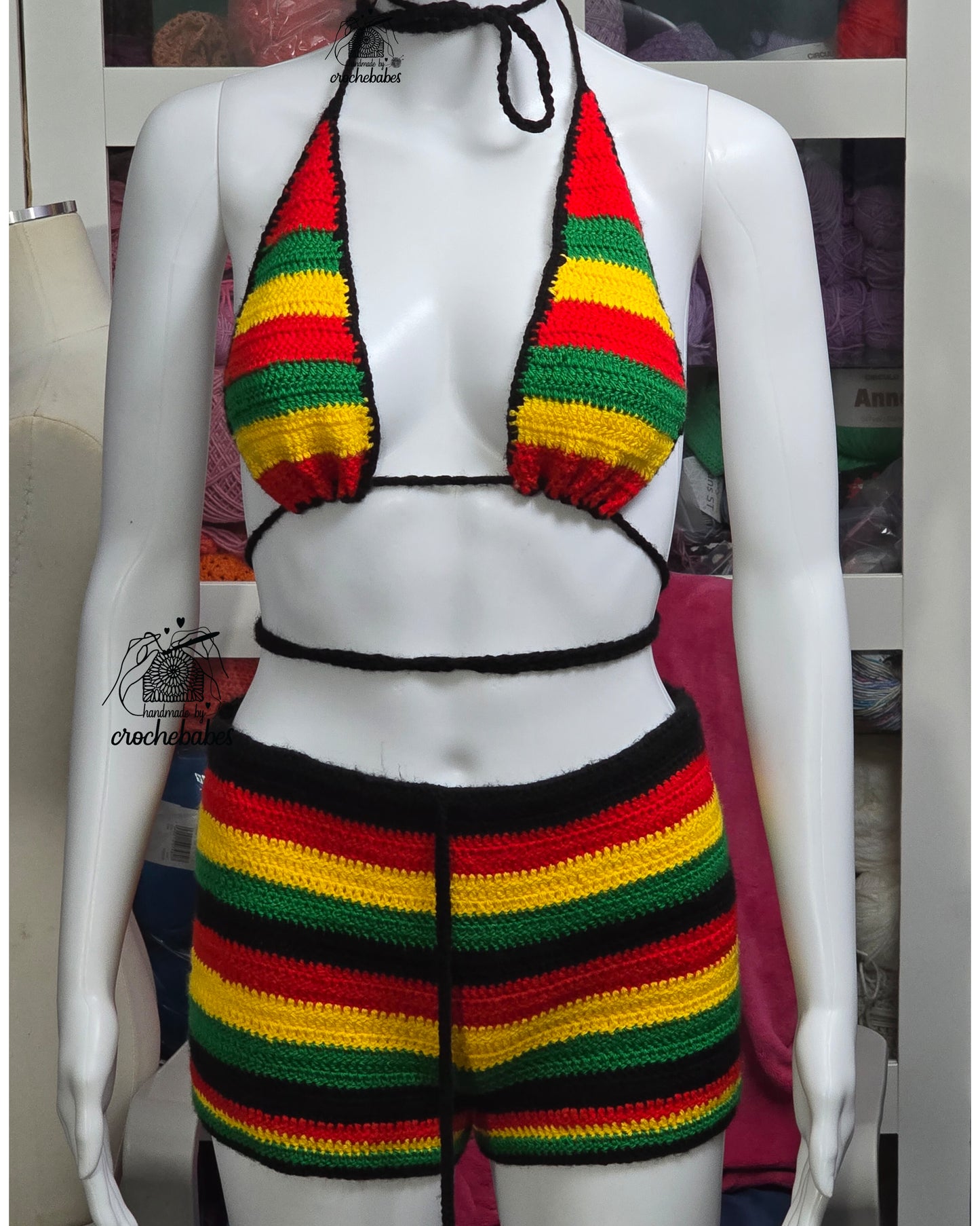 Low-rise rasta shorts Crochet Two pieces set festival crochet set women clothing Crochet top | beach wear| Bikini | Sustainable | Crochet clothing
