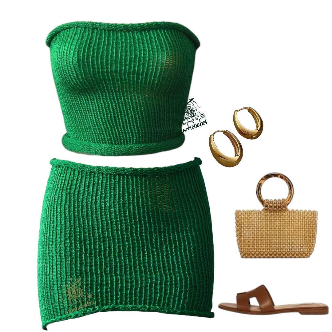 Two-piece knit tube top and skirts