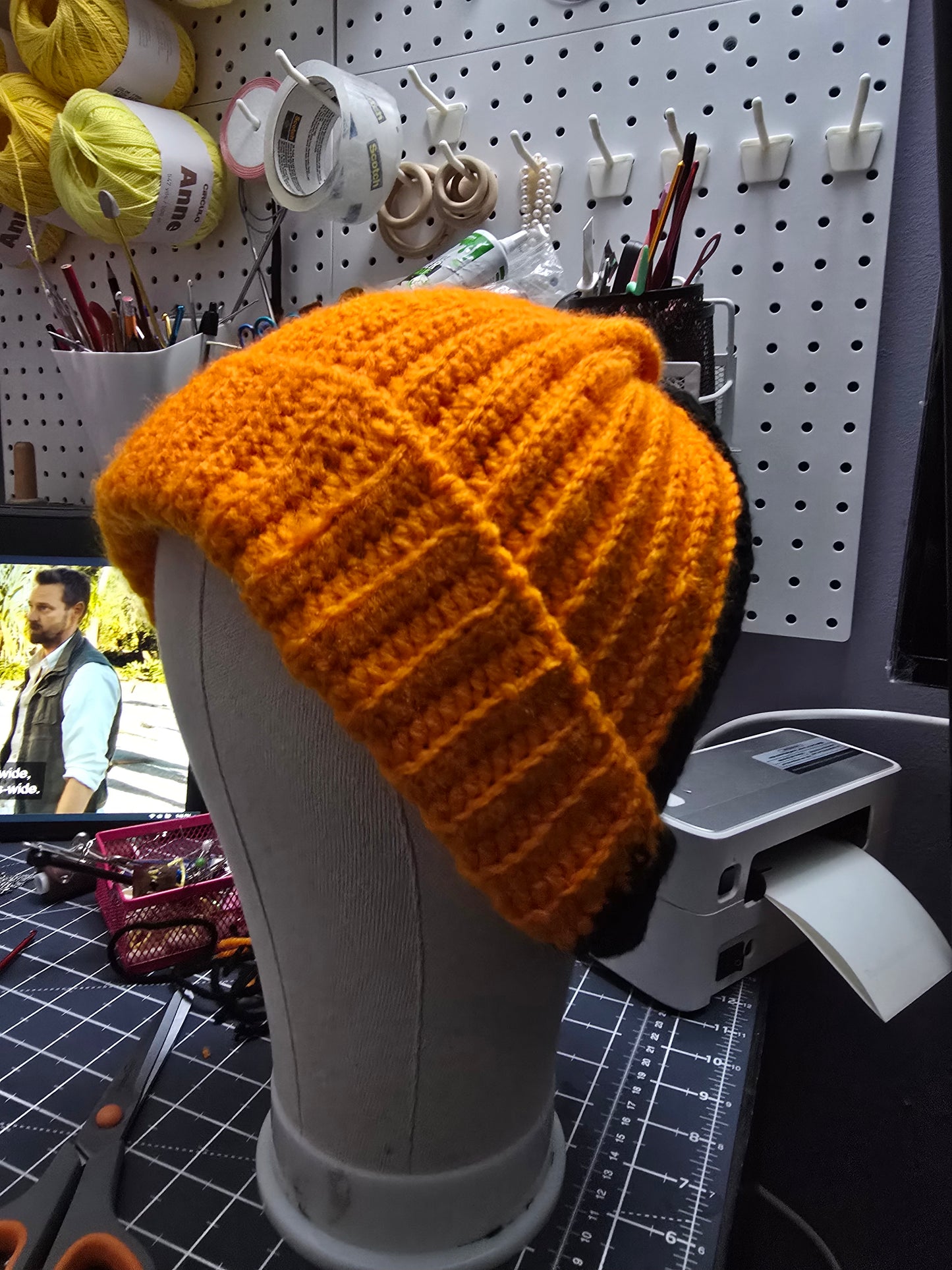 Orange and black Crochet Ribbed Beanie, Unisex Mulit-Color Ribbed Beanie