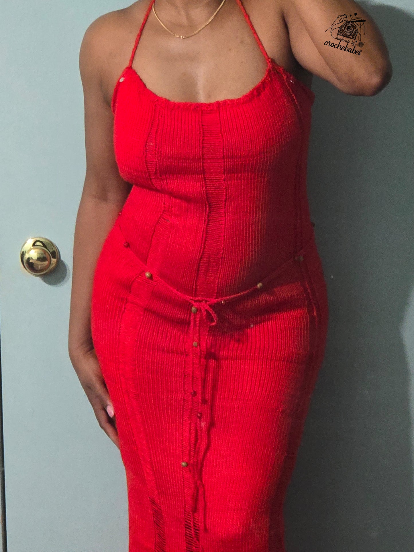 Robe longue vintage en dentelle tricotée