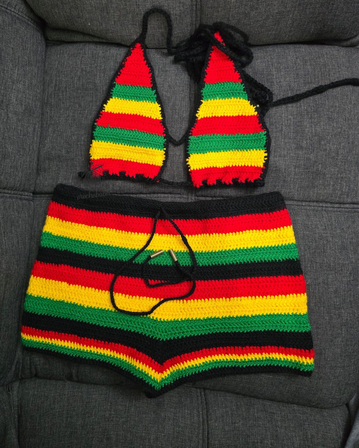 Low-rise rasta shorts Crochet Two pieces set festival crochet set women clothing Crochet top | beach wear| Bikini | Sustainable | Crochet clothing