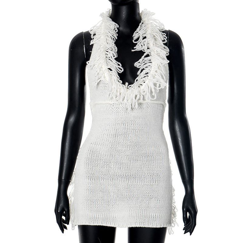 Noodles Crochet-Knitt fringe mini dress