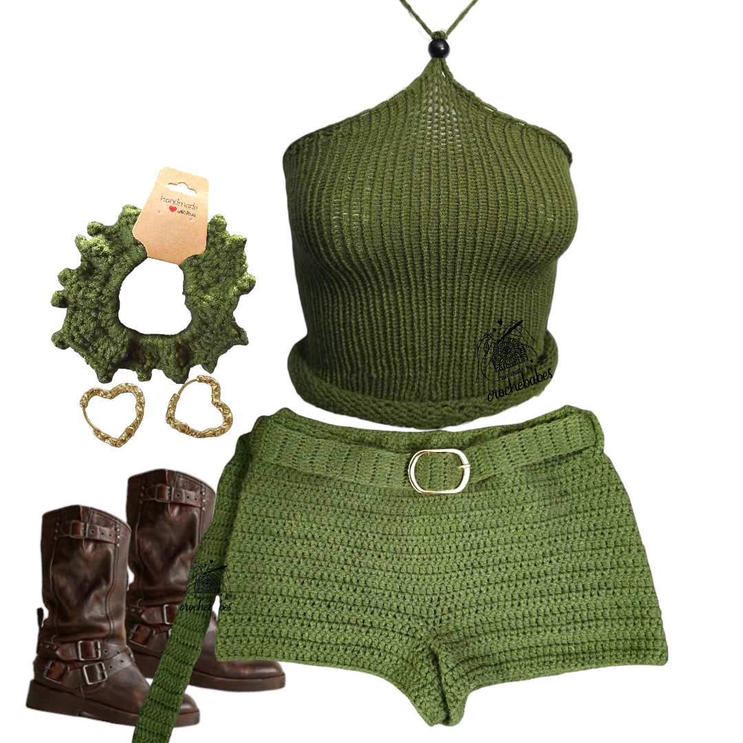 Crochet shorts and halter knitt top Cust