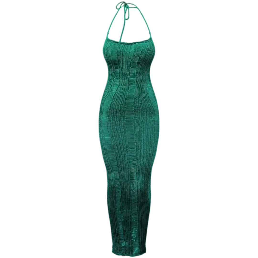 Robe longue vintage en dentelle tricotée