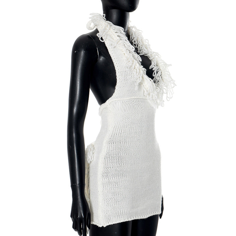 Noodles Crochet-Knitt fringe mini dress