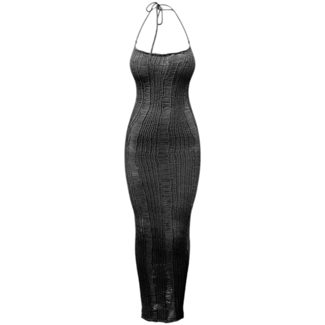 Robe longue vintage en dentelle tricotée
