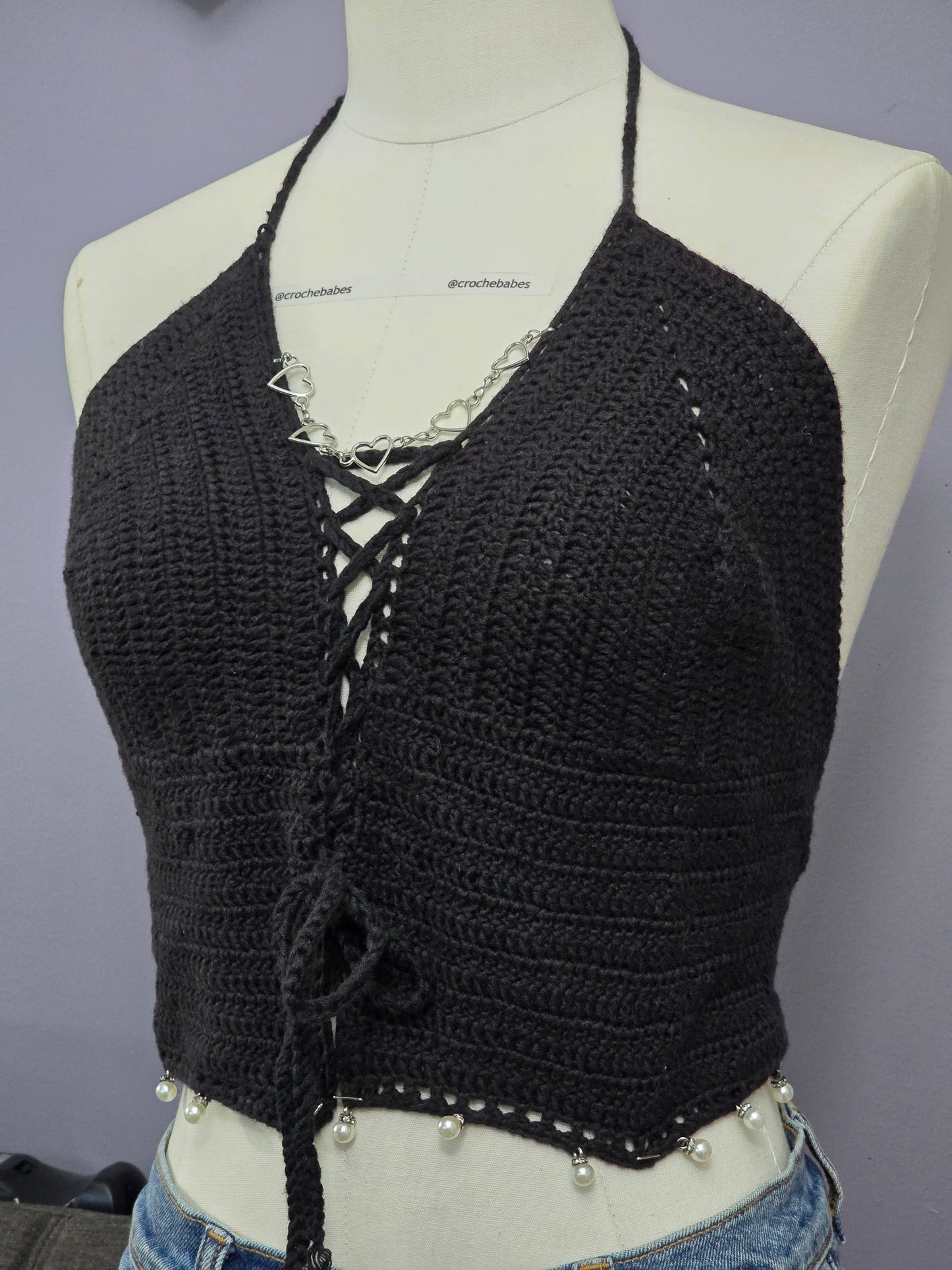 Black crochet top size medium| clearances sales size medium *