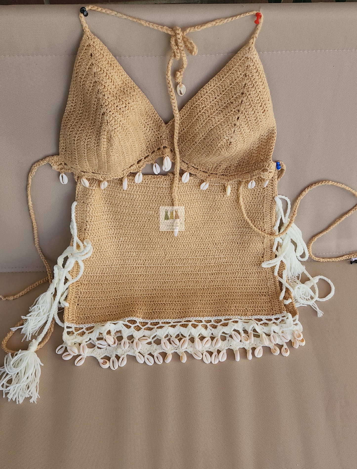 Two-piece Crochet Fringe Bikini Top and Skirt Boho Fringe Halter Top, Crochet Crop Top, Women's Top with Fringe, Women's Bralette